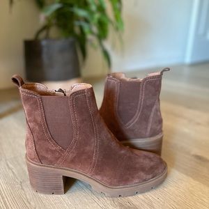 Lucky Brand Sodeti Bootie Brown Genuine Suede Leather Block Heel Size 8.5